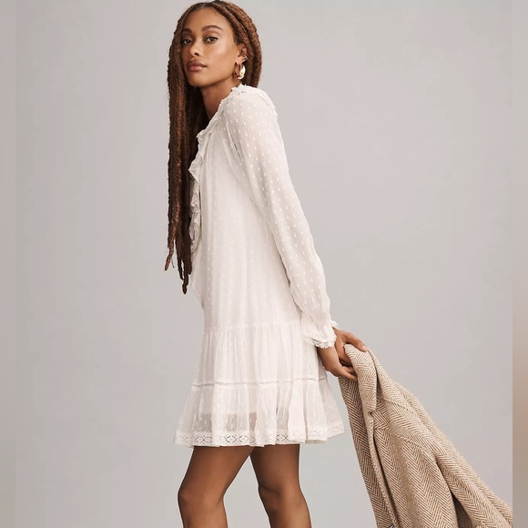Anthropologie - Long-Sleeve V-Neck Ruffled Tunic Dress - Size Small NEW!! - Picture 2 of 16